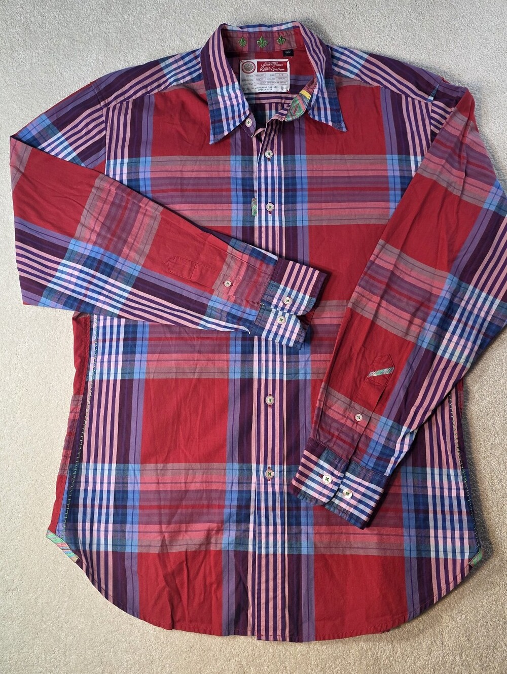 Robert Graham Freshly Laundered Shirt Red Paid Long Sleeve Button Up Mens L